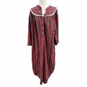 Lanz of Salzburg Nightgown Flannel Tartan Plaid Red Cotton Women’s Medium
